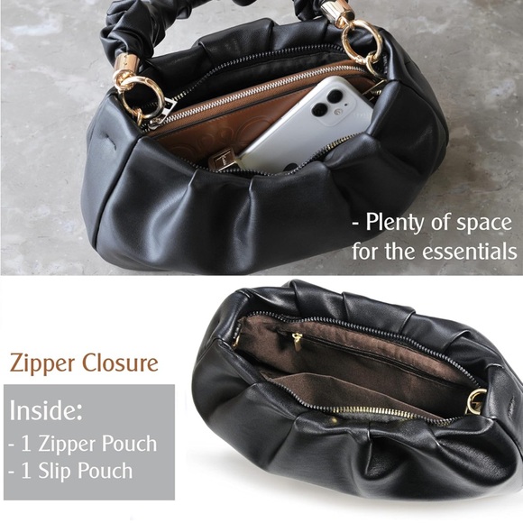 Black Leather Cloud Purse with Removable Straps - Picture 5 of 6